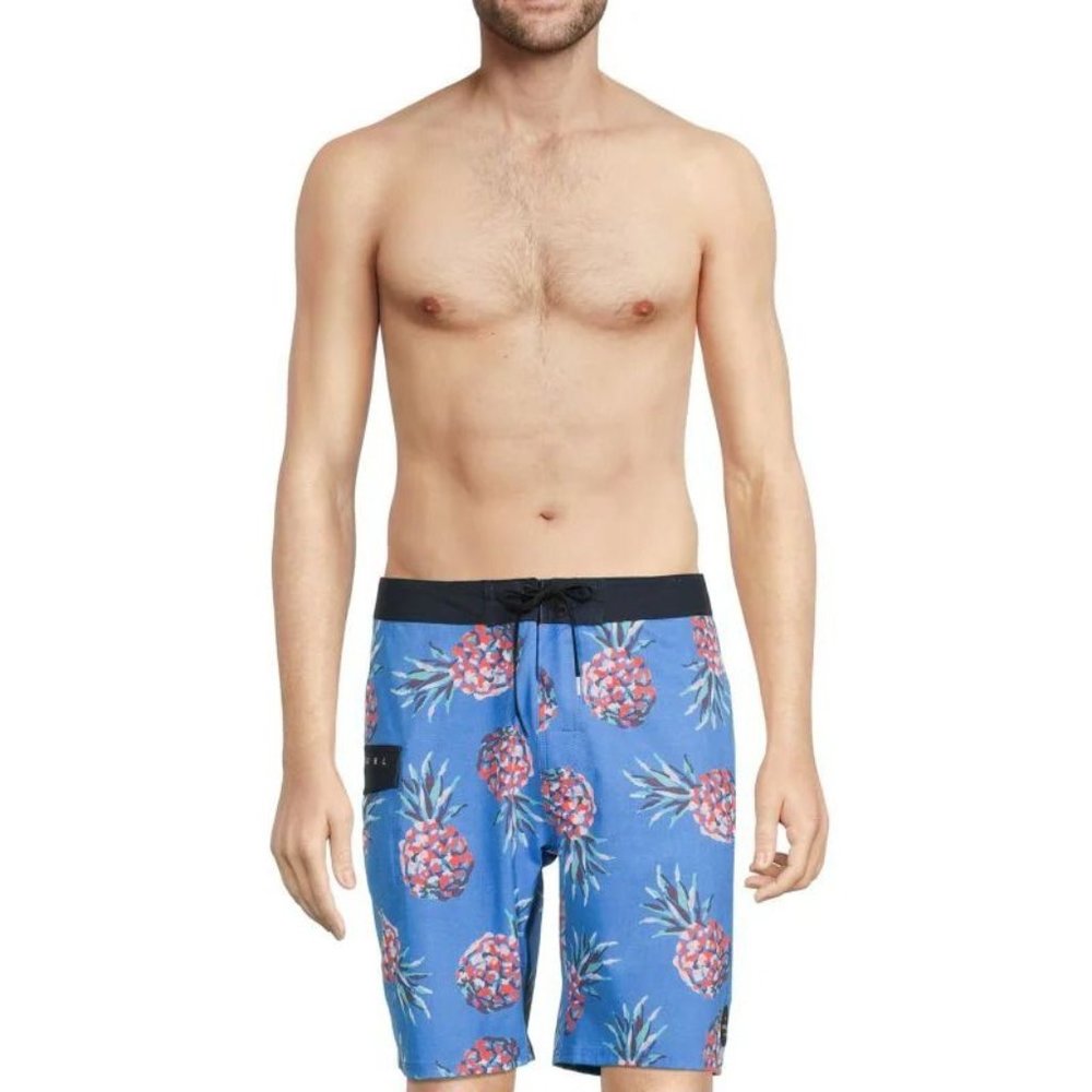 NEW Size 30 Mens Rip Curl Caicos Pineapple Printed Blue Drawstring Swim Shorts